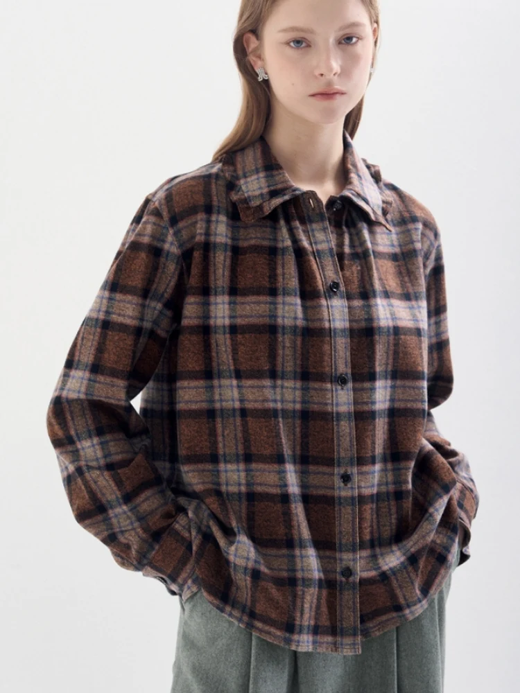 

Повседневная удобная рубашка-куртка в клетку с длинным рукавом для женщин, свободного кроя, из дышащего хлопка, осенняя новинка, в корейском простом стиле