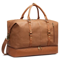 Weekender-S-ZONE de viaje de cuero para hombre y mujer, bolso de mano de piel para llevar durante la noche, para fin de semana, con bolsa para zapatos