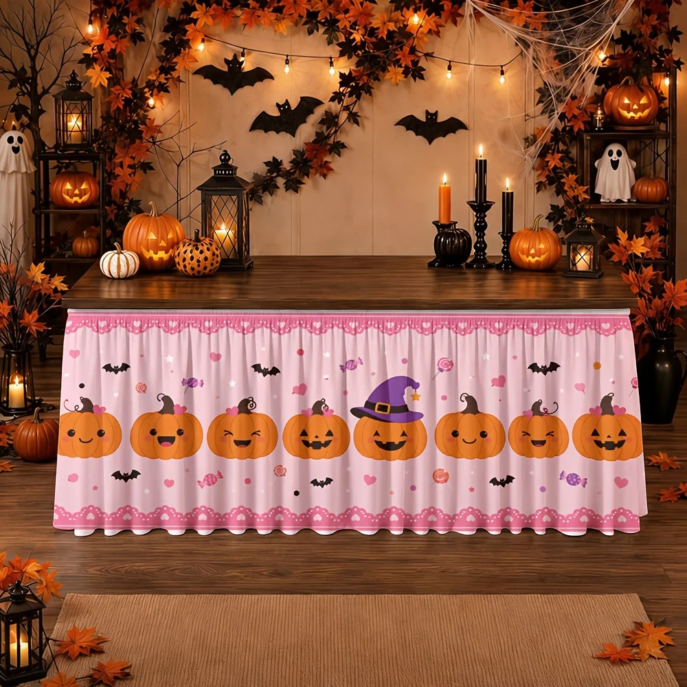 Send a tablecloth and table skirt 1 piece. Halloween. Pumpkin. Witch. Bat. Candy. Pink. Lace. Festival.zyc