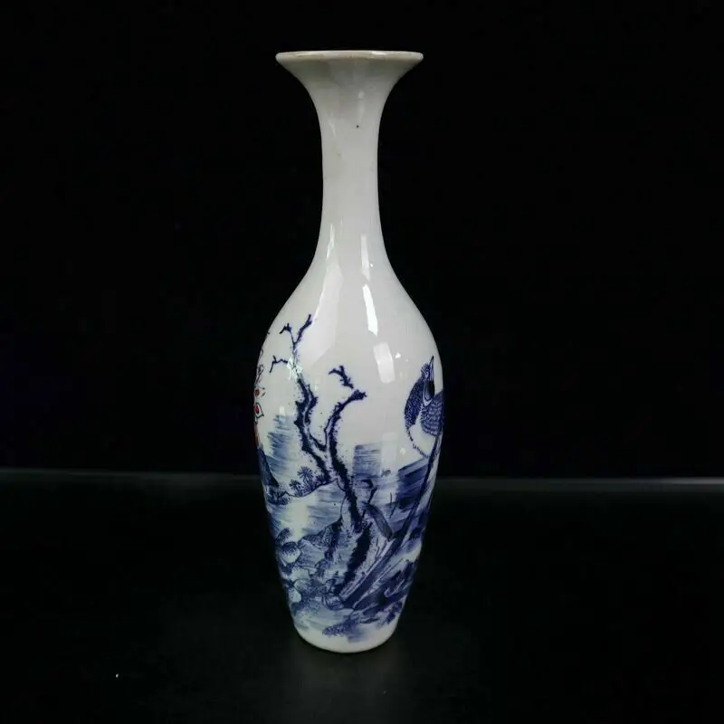 Old Chinese powder color porcelain flower bird pattern vase