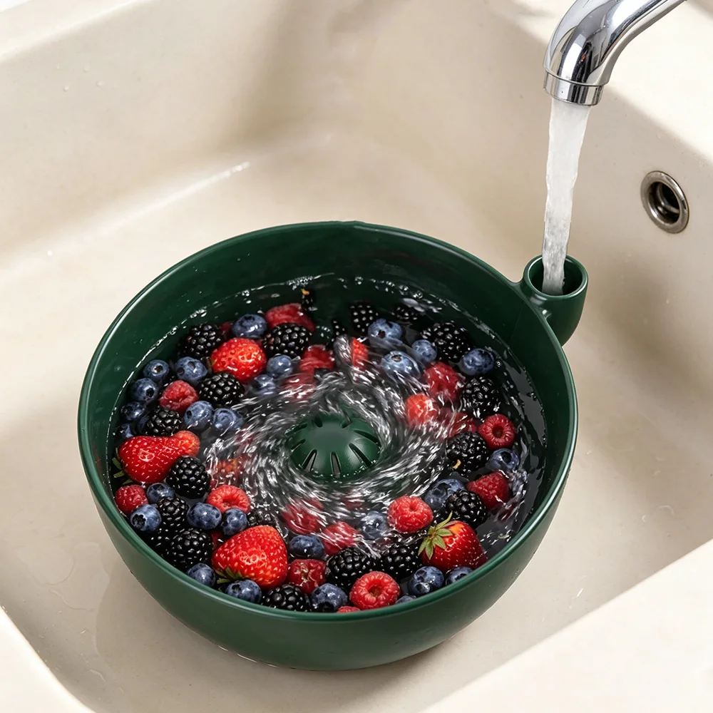 Automatic Swirl Fruit Washing Drain Bowl  Berry Cleaning Bowl Vegetable Fruit Washer Home Kitchen Outdoor Picnic Cleaning Basket