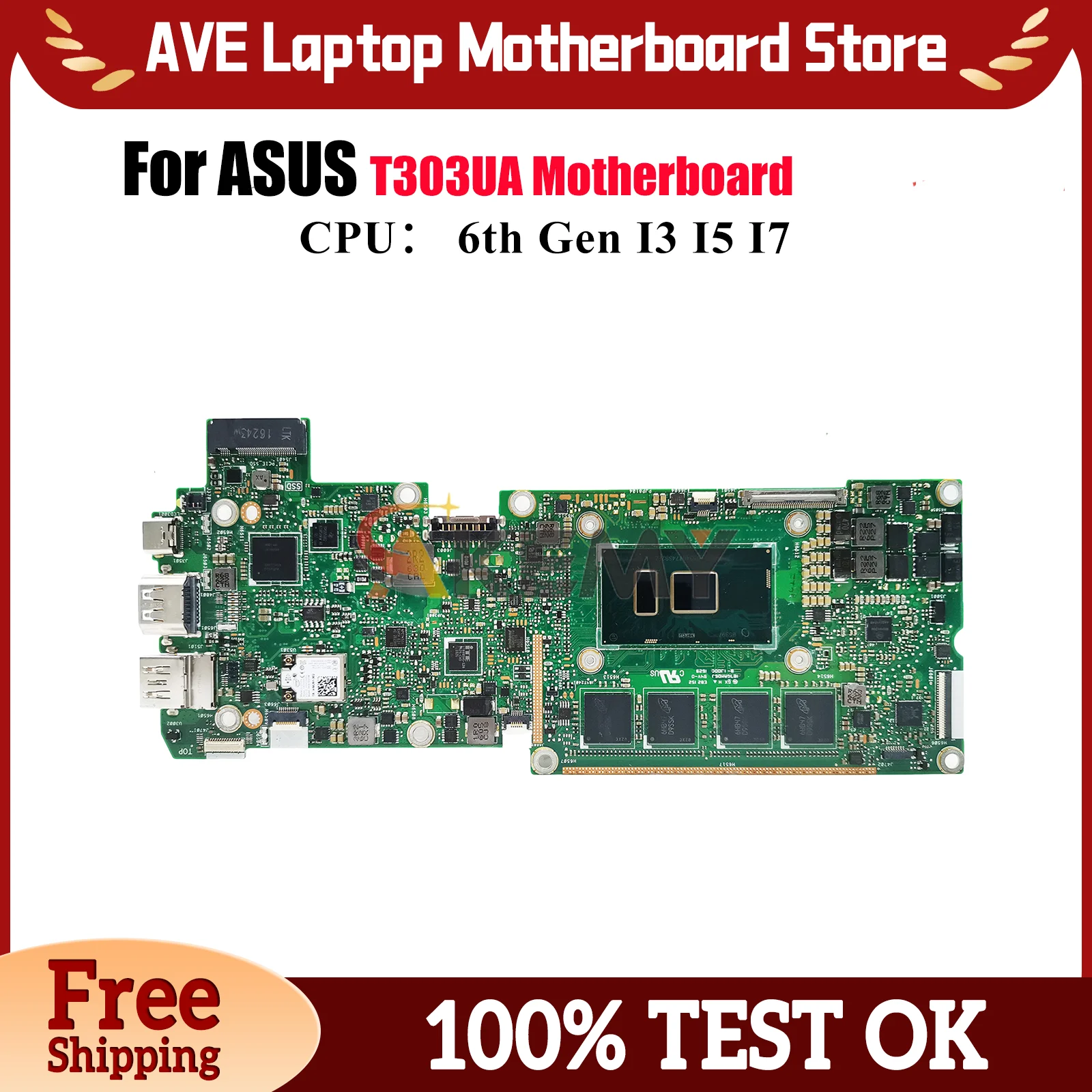 

T303UA Laptop Motherboard For ASUS Transformer T303U T303UA Notebook Mainboard With I3 I5 I7 CPU 100% tests OK fast shipping stk