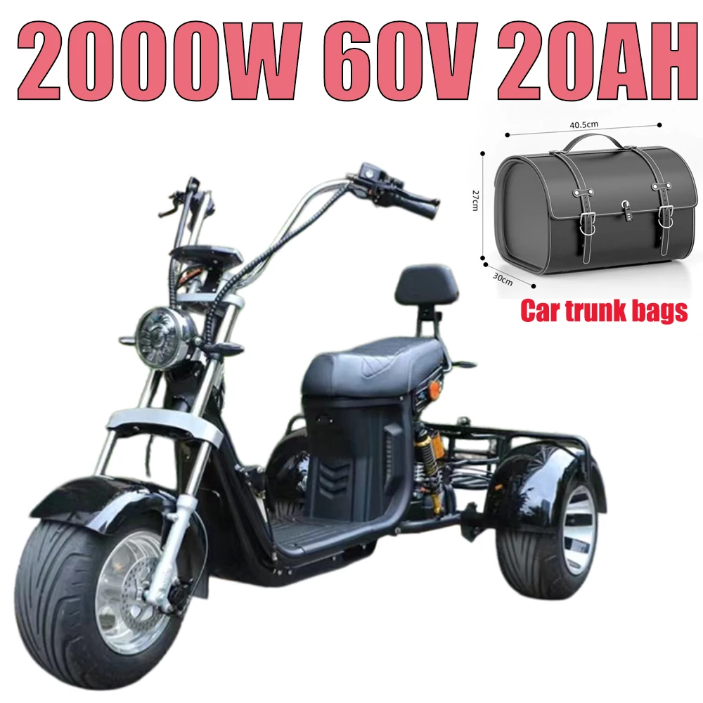 Electric Tricycle 2-seater Fat Tire Mileage 60KM 2000W60V20AH Adult Off-road Mountain Speed 25KM-50KM/H Electric Motorcycle