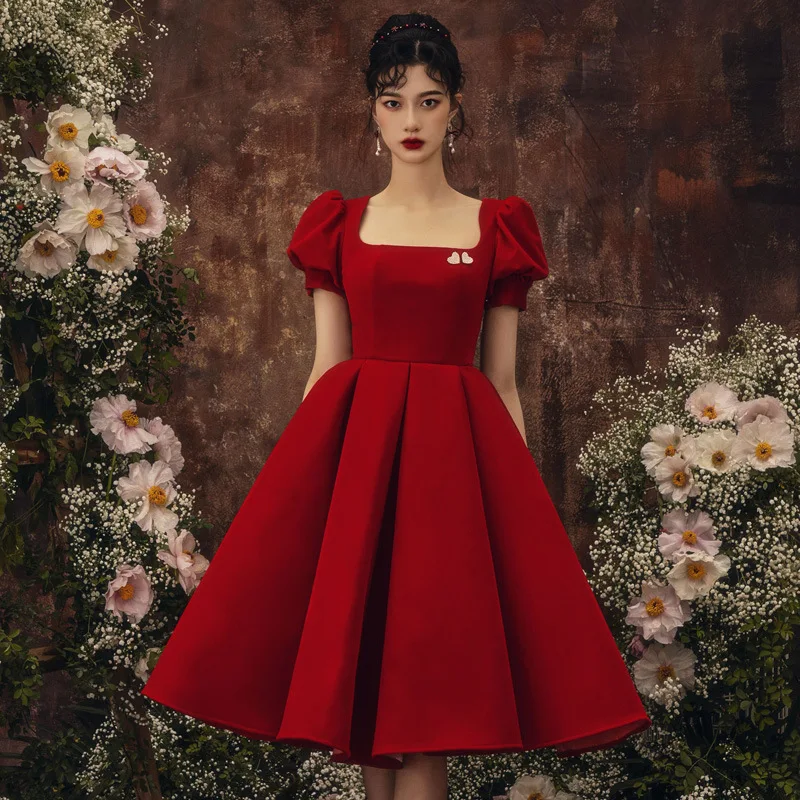 

Red Wine Color Bubble Sve Wedding Dr New Sle Engagement Par Return Home ort Skirt Wedding Dr for Women