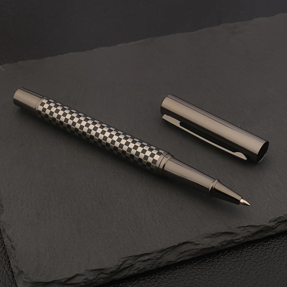 Bolígrafo Roller de Metal de Lujo y Alta Calidad, con Detalles de Tablero de Ajedrez Gris, Material de Oficina y Escolar, Bolígrafos de Escritura