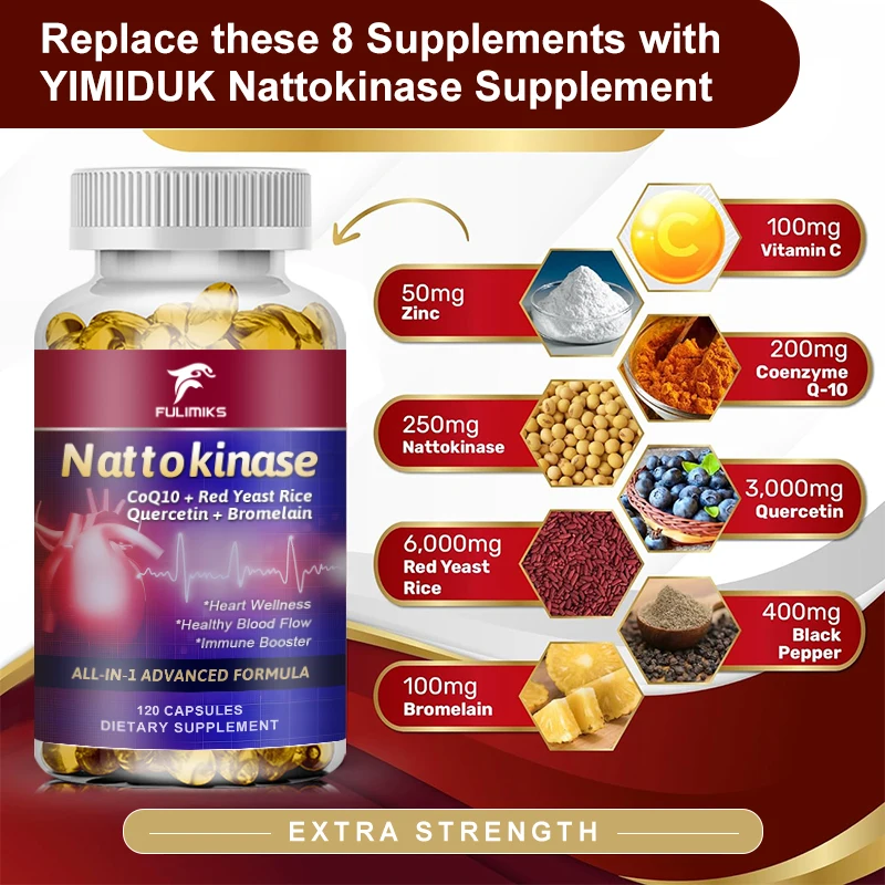 Nattokinase 2000 FU, Nattokinase Supplement for Heart Health and Blood Pressure Health, Non-GMO, 60/120 Vegetable Capsules