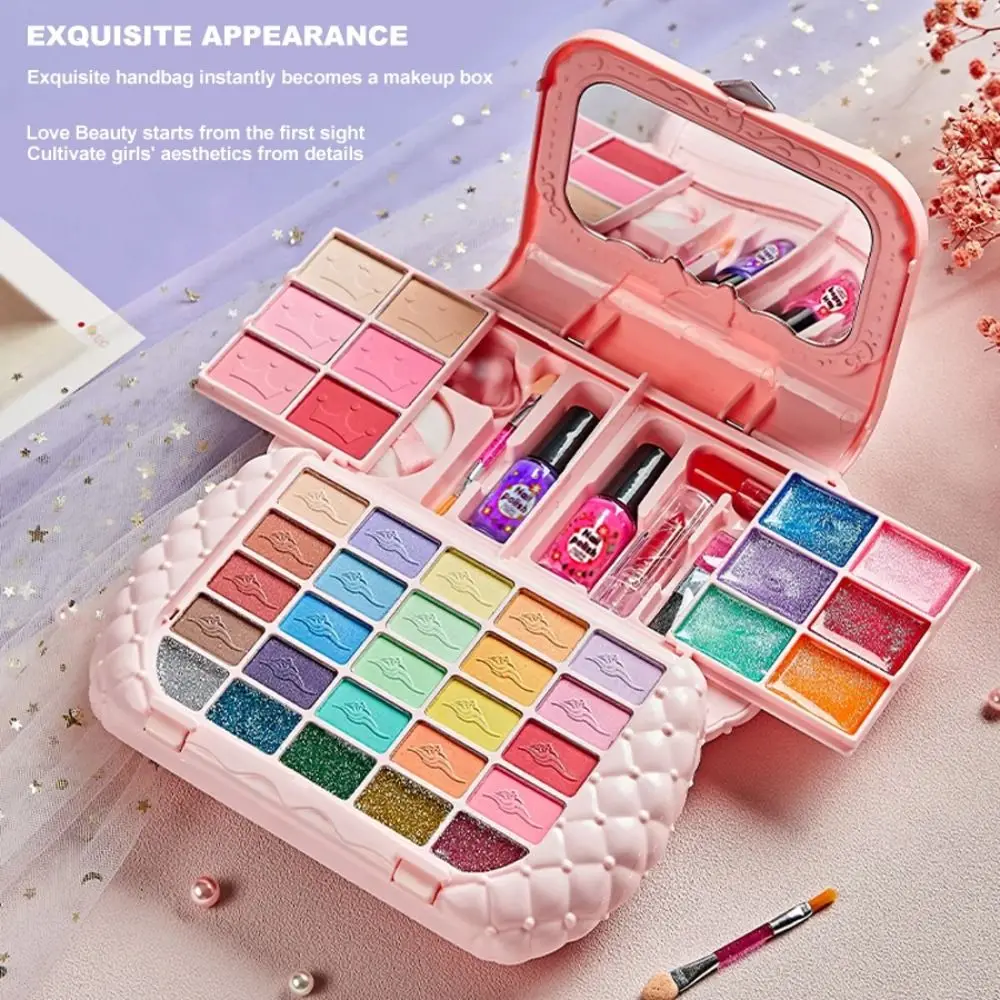 Kit de maquillage lavable avec cosmétique pour enfants, kit de maquillage princesse rose pour petites filles, kits de jouets de maquillage pour tout-petits, enfants