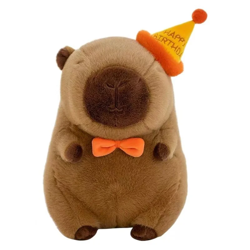 Happy Birthday Hat Capybara Doll 30cm Super Soft Plush Capibara Toys Home Decor Cartoon Anime Stuffed Animal Doll