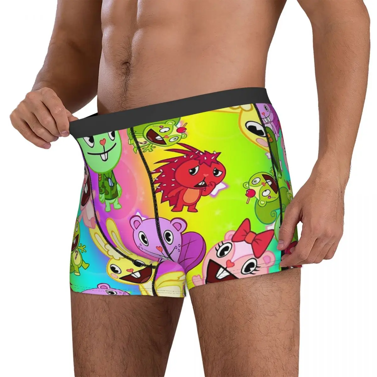 Homens Happy Tree Friends Design Boxer, Roupa Interior Macia, Cuecas, Shorts, Calcinhas, Presente de Namorado