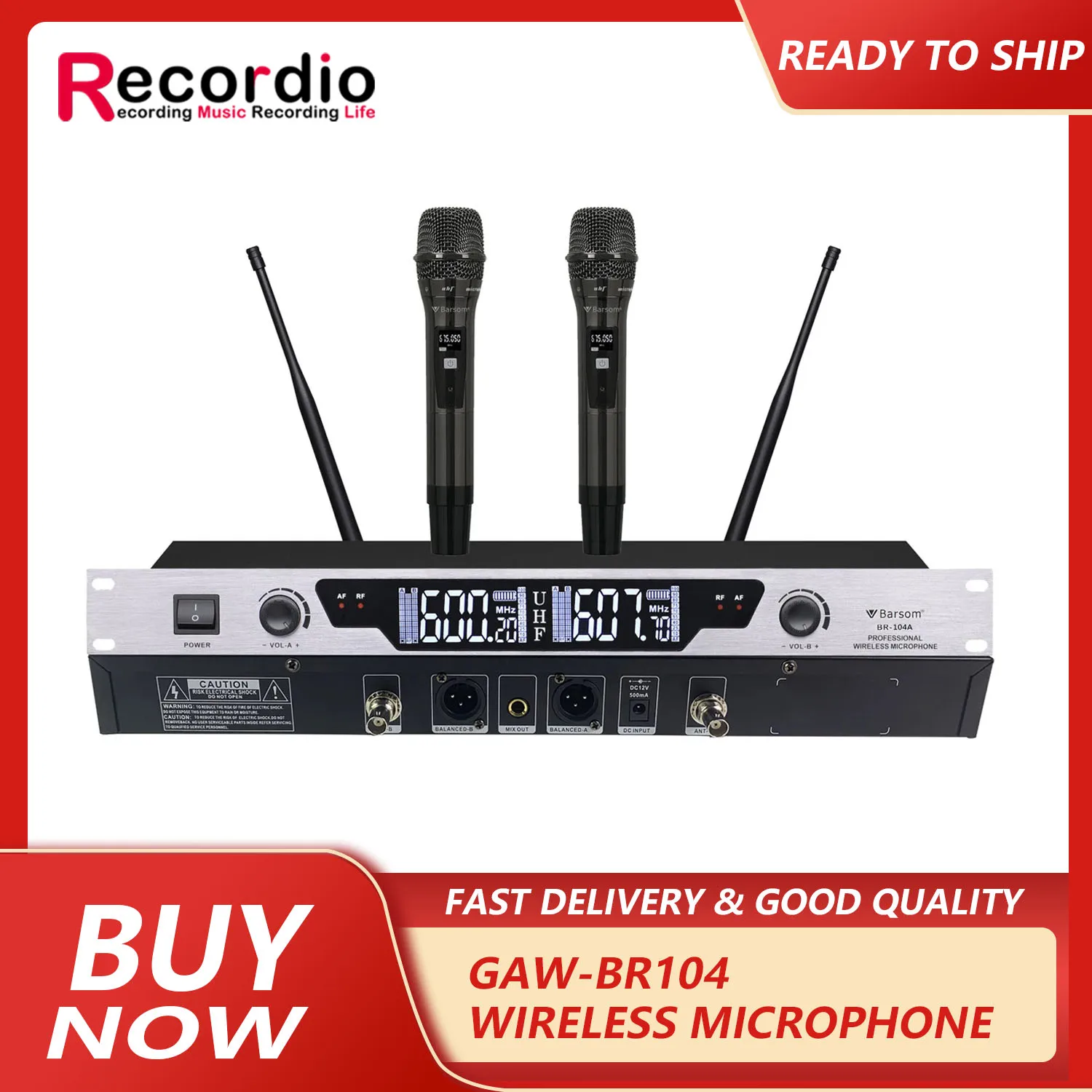 GAW-BR104 UHF All-Metal One-to-Two Wireless Microphone Karaoke Conference Performance Teaching