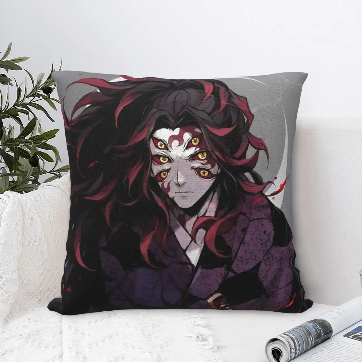 Upper Rank One    Kokushibo Pillow Case Anime Demon Slayer Cushion Covers Funny Decorative Pillowcase for Sofa 40*40cm