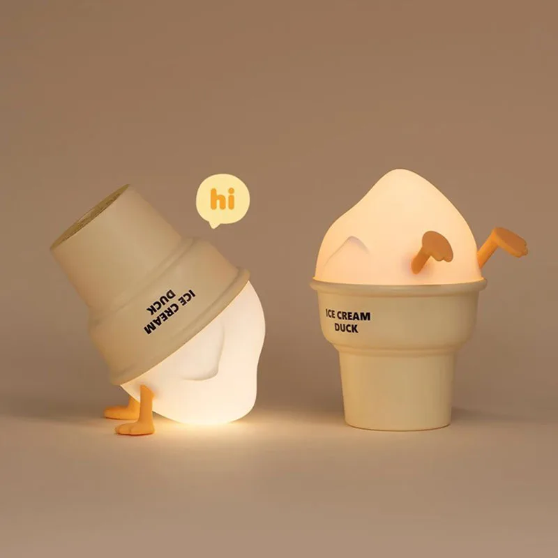 Ice Cream Duck Night Light Kawaii Ornaments Figurines Home Decor Desktop Model Dolls Gilrs Gift Model Toys