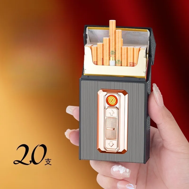 New Multifunctional Ultra-thin USB Rechargeable Cigarette Case with 20 Capacity Color Light and Outdoor Moisture-proof Lighter