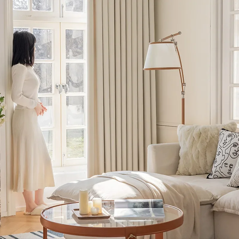 

Cotton Blackout Milk Tea Curtains for Living Room Bedroom Luxury Matcha Green Curtain Fabric Finished Curtains Customize Home