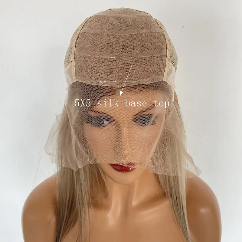 

Anti-slip Silicon 5x5 Hand Tied Silk Base Top European Raw Virgin Hair Shoulder Length Human Hair Medical Wigs
