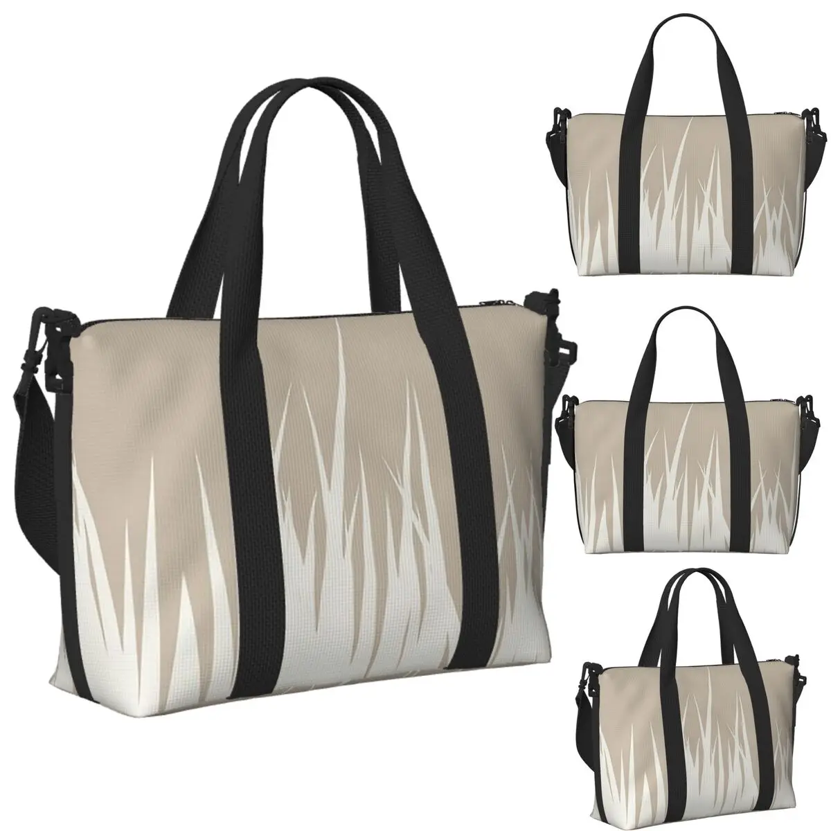 

Custom Grass Minimalist Botanical Boho Beige Beach Travel Bag Tote Bags for Gym Sport Women Shopping Duffle Shoulder Bag