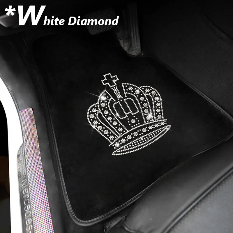 5PCS/Set Universal Car Floor Mats Carpets Waterproof Anti-Slip Auto Mat Crystal Diamond Crown Rhinestone Bling Car Accessories