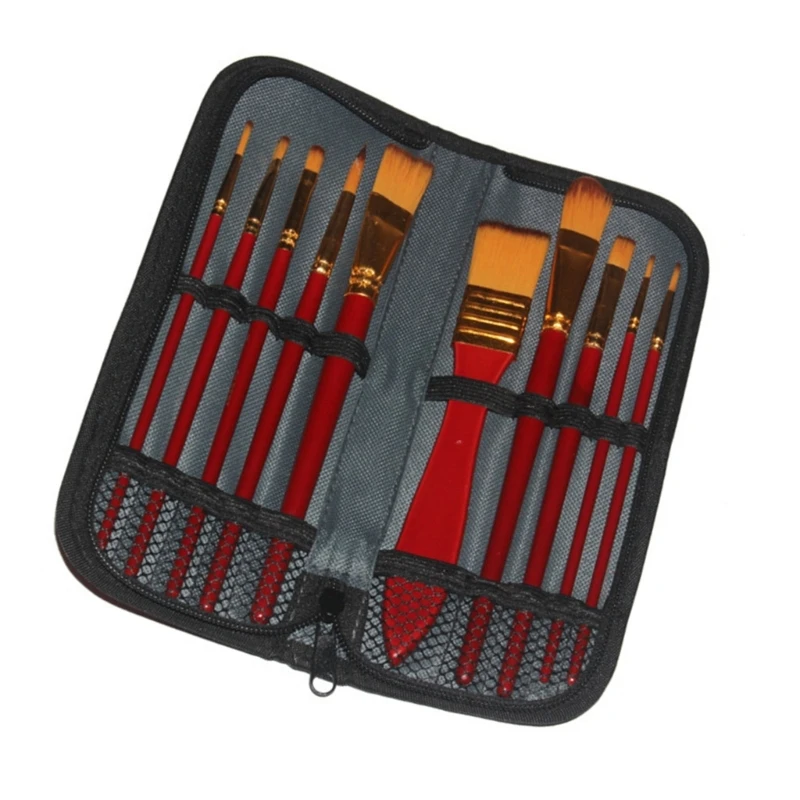 Pincel pintura profesional para 10 Uds. Con estuche almacenamiento, pincel acuarela para óleo, acrílico,