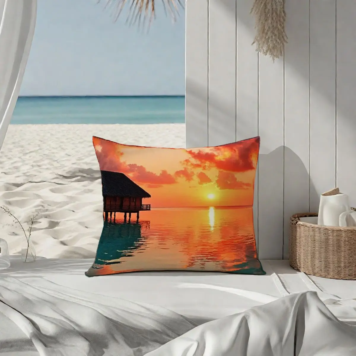 

Набор наволочек из 4 предметов, потрясающий дизайн заката и вид на океан, без вставки в комплекте, уютный, моющийся, идеально подходит для домашнего декора, пляжная тема