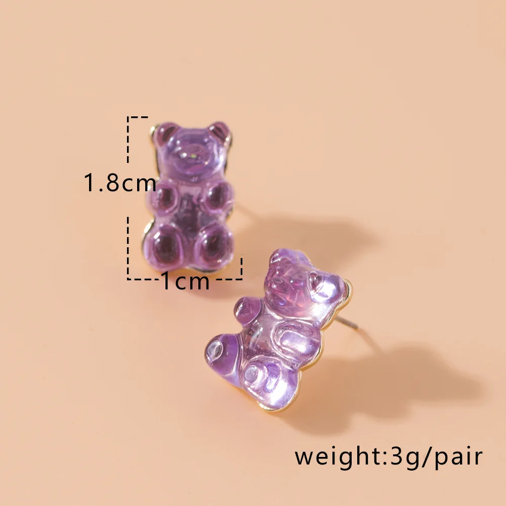2022 Cartoon Creative Resin Bear Stud Earrings Women Cute Mini Colorful Ear Jewelry Earrings Girls Gifts Wholesale image 6