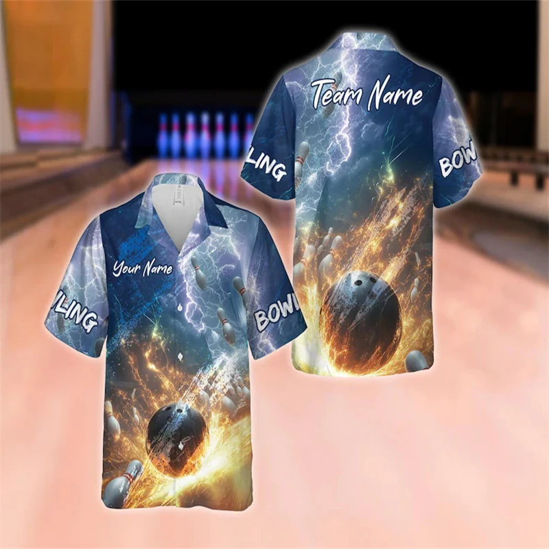 3D Custom Name Bowling Men's Short Sleeve Shirts Diy Oversized Team Uniform Clothing Man Tops Tee Wholesale Dropshipping Camisa