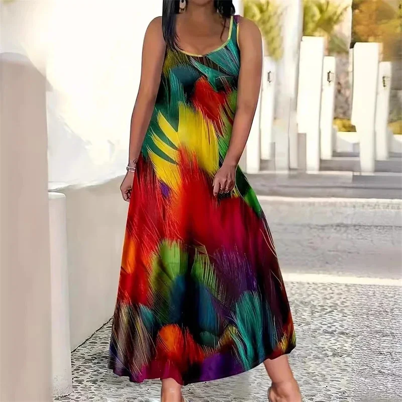 فستان ميدي بدون أكمام مطبوع عليه طلاء ريترو شجرة عيد الميلاد للنساء على شكل حرف A فستان رسمي للحفلات والعطلات هدية احتفالية للعائلة #4