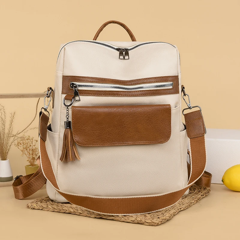 High Quality PU Leather Backpack Women's Large Capacity Travel Backpack Leisure Girl Student Bag 2024 New Shoulder Bag Backpacks