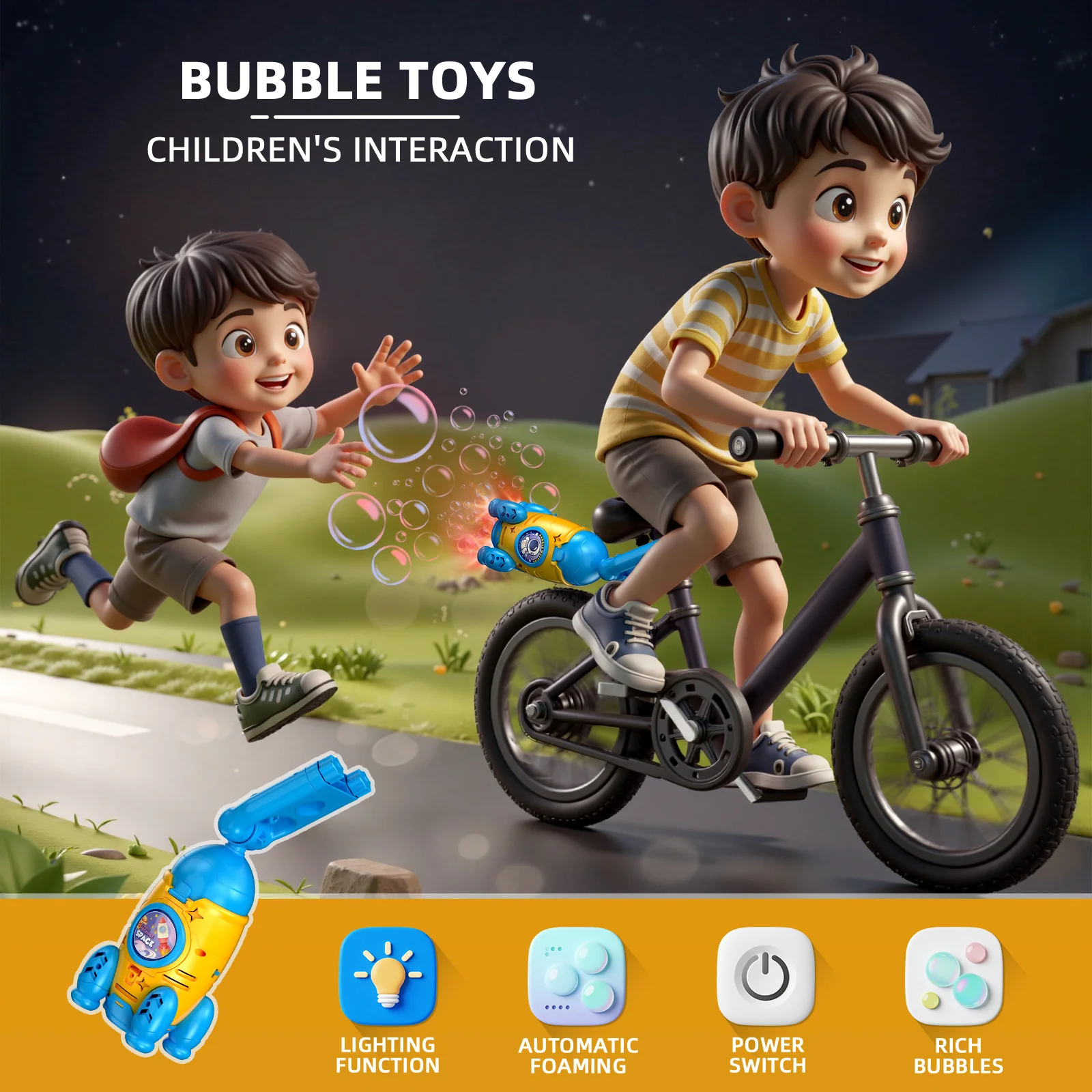 Bubble Machine for Bike, Automatic Bubble Blower with Remote Control, Rechargeable Battery, Outdoor Bubble Maker Toy for Kids