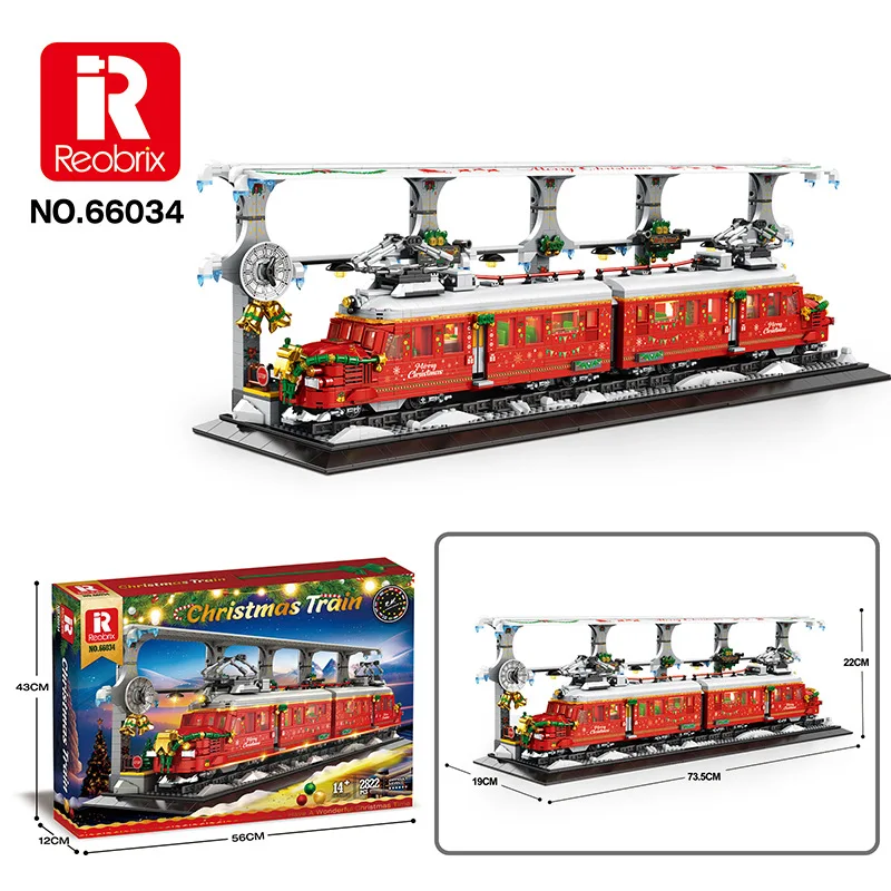 Reobrix 66034 Christmas Train Model Railway Track Series Small Particle Assembly Toys Building Blocks Children's Holiday Gifts