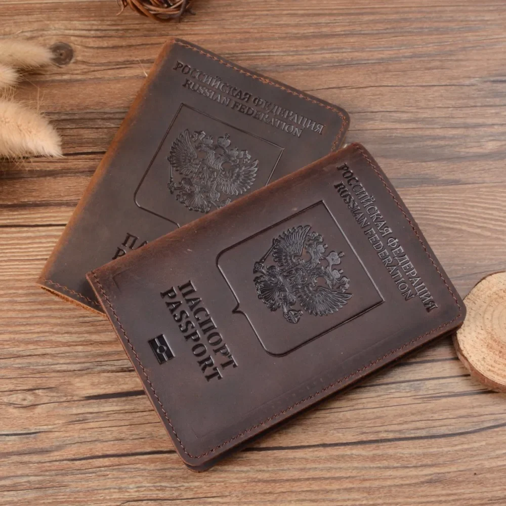 Genuine Leather Passport Cover Bilingual Version Designed For Russian Federation Cowhide Card Holder Passport Case Storeage Bag