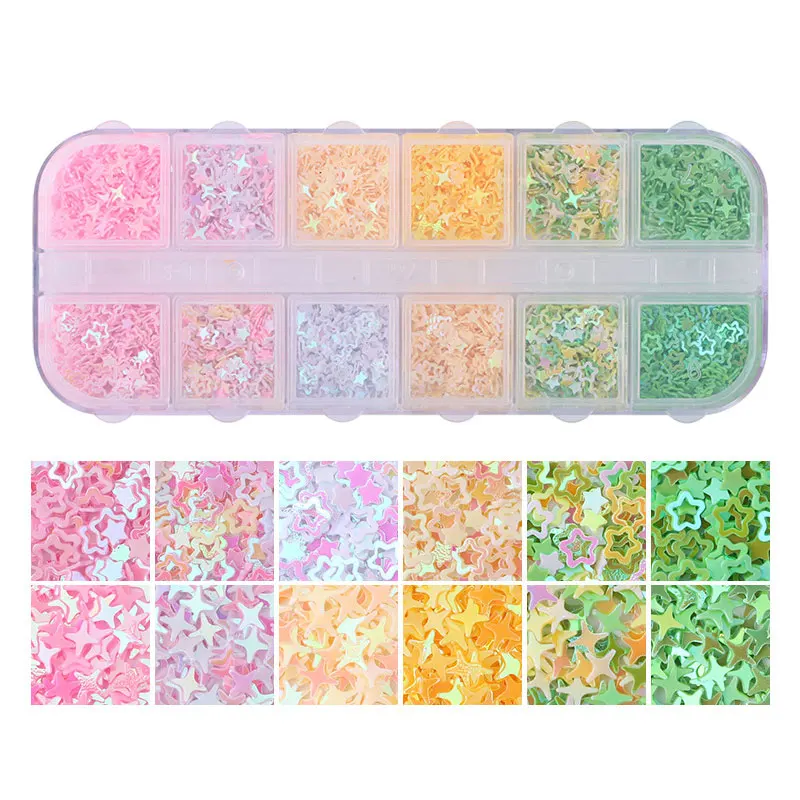 

New 12 Grid Butterfly Heart Nail Sequins Mixed Shape Nail Art Charming Nail Glitter Gel DIY Nail Art Accessories