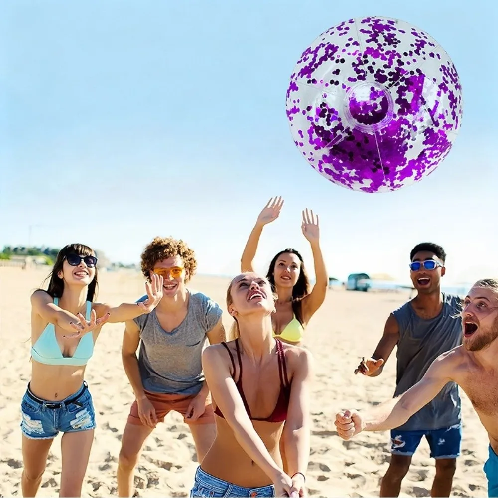Fun 40cm Inflatable Beach Ball Sequin Transparent Glitter Beach Ball PVC Swimming Pool Water Play Ball Pool Party