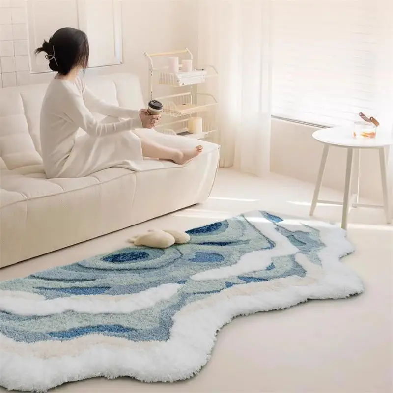 

Blue Wave Long Carpet For Bedroom Soft Tufted Fluffy Rug Aesthetic Hpme Baby Room Decoration Floor Mat Modern Sofa Carpet Rug