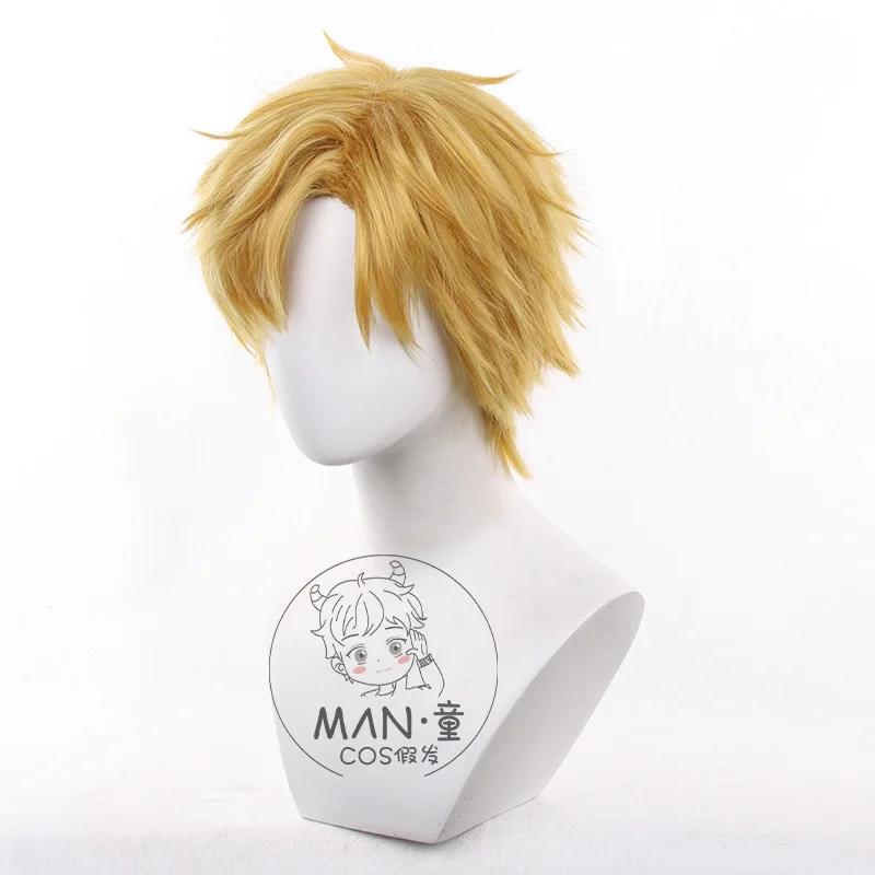 شعر مستعار كوسبلاي ميدالية Meipuroji Kosame أصفر منفوش شعر قصير للهالوين