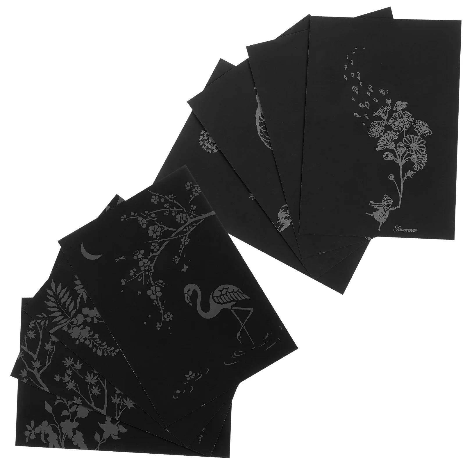 8pcs Chic Scratch Painting Sketch Pad Set Plants Scene Scratch (Black) Scratch Cards Plants View Scratchboard