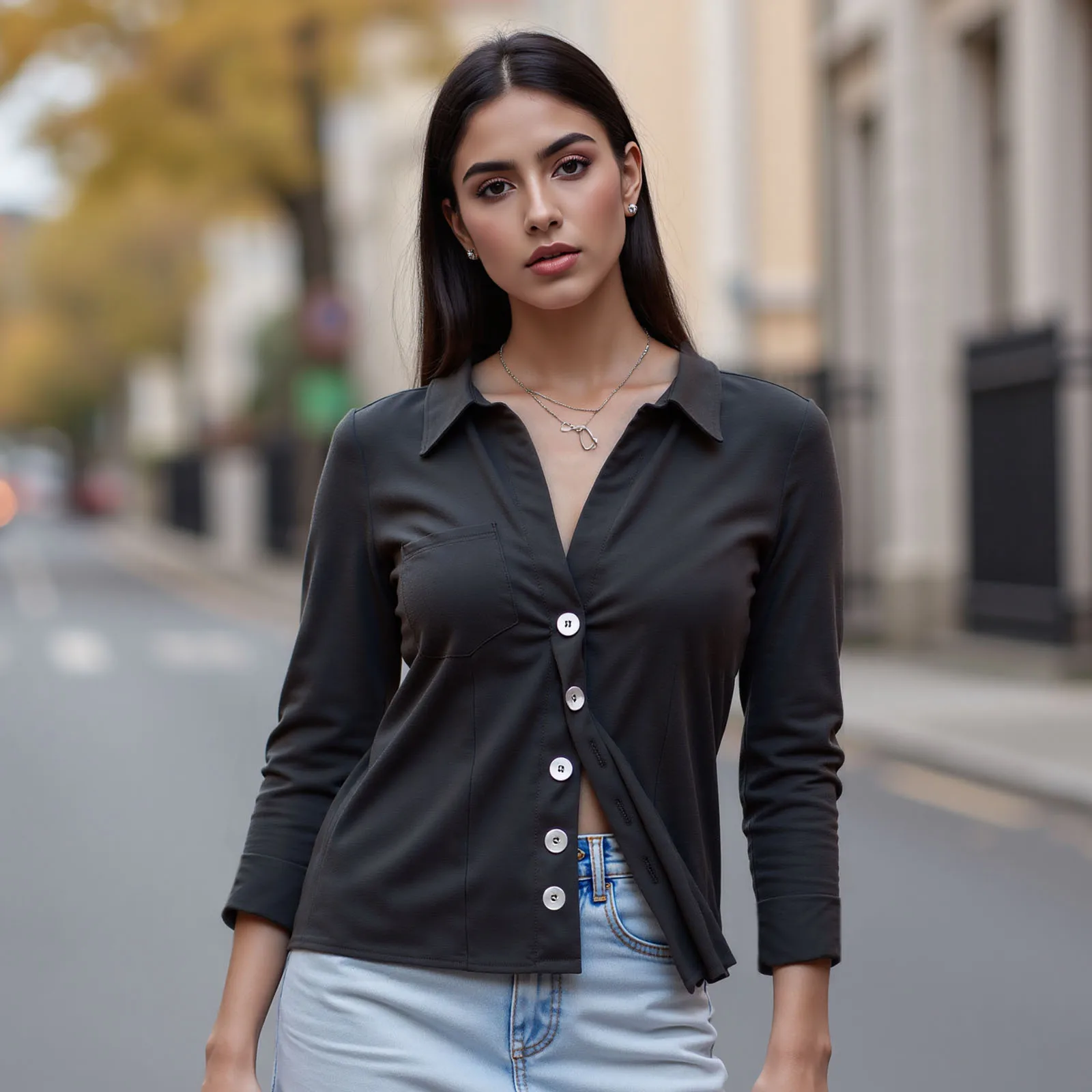 

Women's Summer Fall Button Down Shirt Casual Slim Fit Stylish Solid/Striped Lapel V Neck 3/4 Sleeve Tops