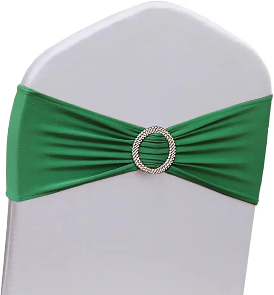 

50 Pa Emerald Green Chair Sashes For Chairs Covers, Universal Elastic Chair Cover Bands With Buckle Slider For Hotel Event