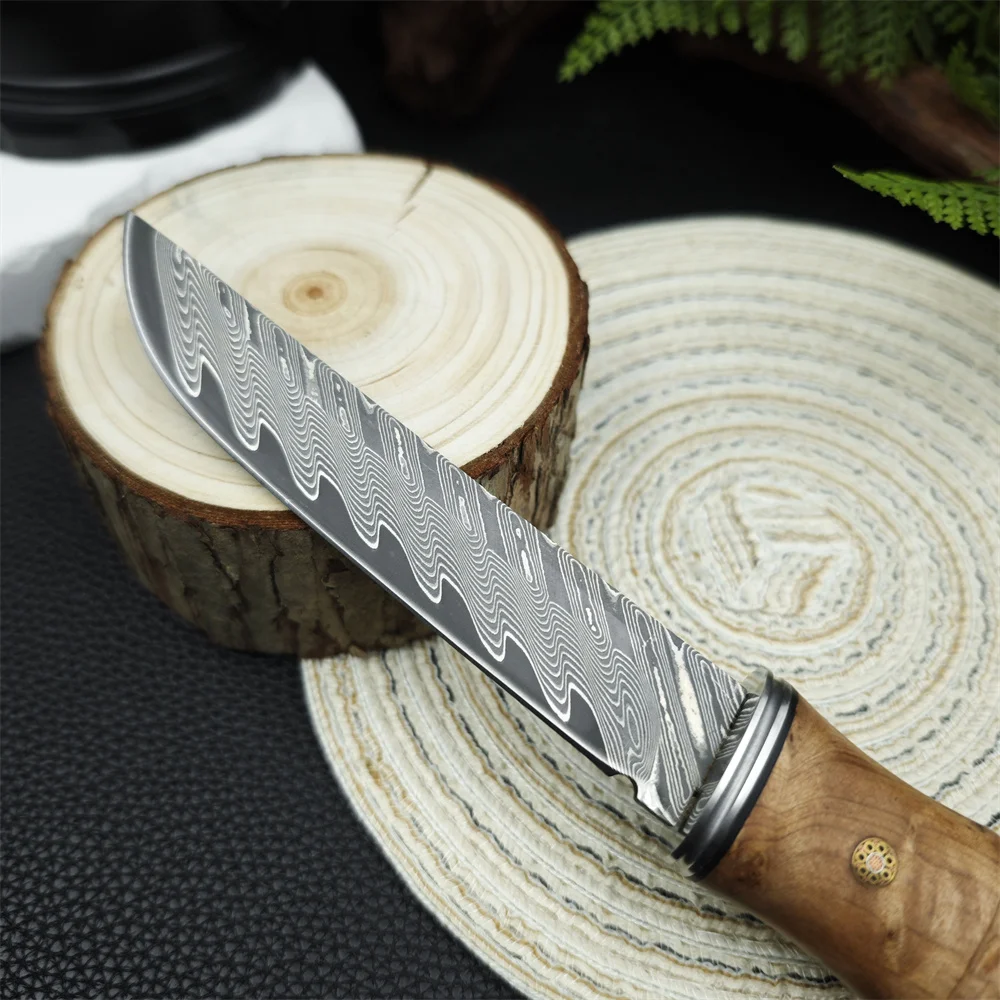 Couteau de poche tactique de chasse, lame damas VG10 de haute dureté, poignées en bois d'ombre, auto-défense, Camping, outils EDC portables