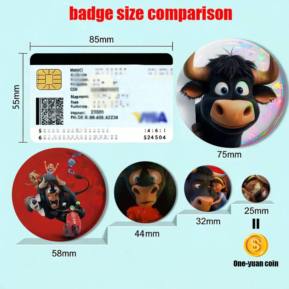 Large in size Ferdinand 58mm 44mm Round Pins Creativity Printed Pictures Text Metal Lapel Badges Brooches Jewelry Gift Wholesale