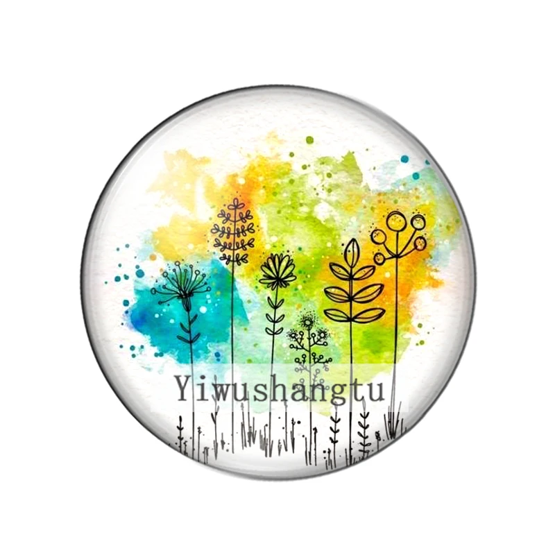 Watercolor Wildflower grass ink Art paintings 12mm/18mm/20mm/25mm Round photo glass cabochon demo flat back Making findings