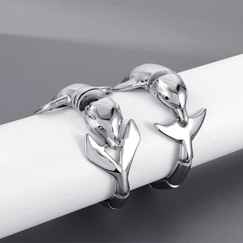 

Fashion Dolphin Stainless Steel Diamonded Bracelet for Men Animal Bangle Chain Punk Jewelry Silver Color