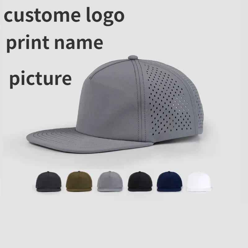 Custom Logo Antibacterial Sweat Belt Laser Punching 5-panel Flat Edge Sports Hat Men and Women Summer Quick-drying Baseball Cap