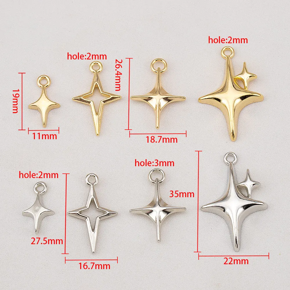 10pcs Multiple Styles Star Charms Rhodium/Gold CCB Four Pointed Star Pendant For DIY Necklace Bracelet Jewelry Making Supplies - view 6