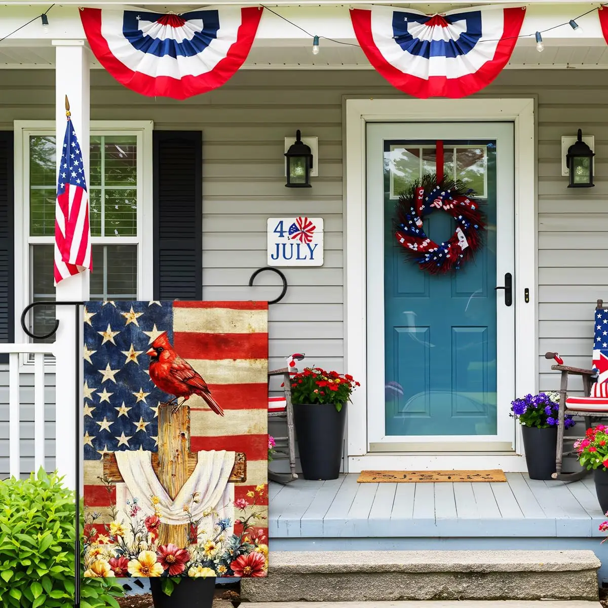 Independence Day Garden Flag for Outside,Cardinal Cross Yard Flags for 4th of July Patriotic Christian Memorial Day Lawn Por MMZ