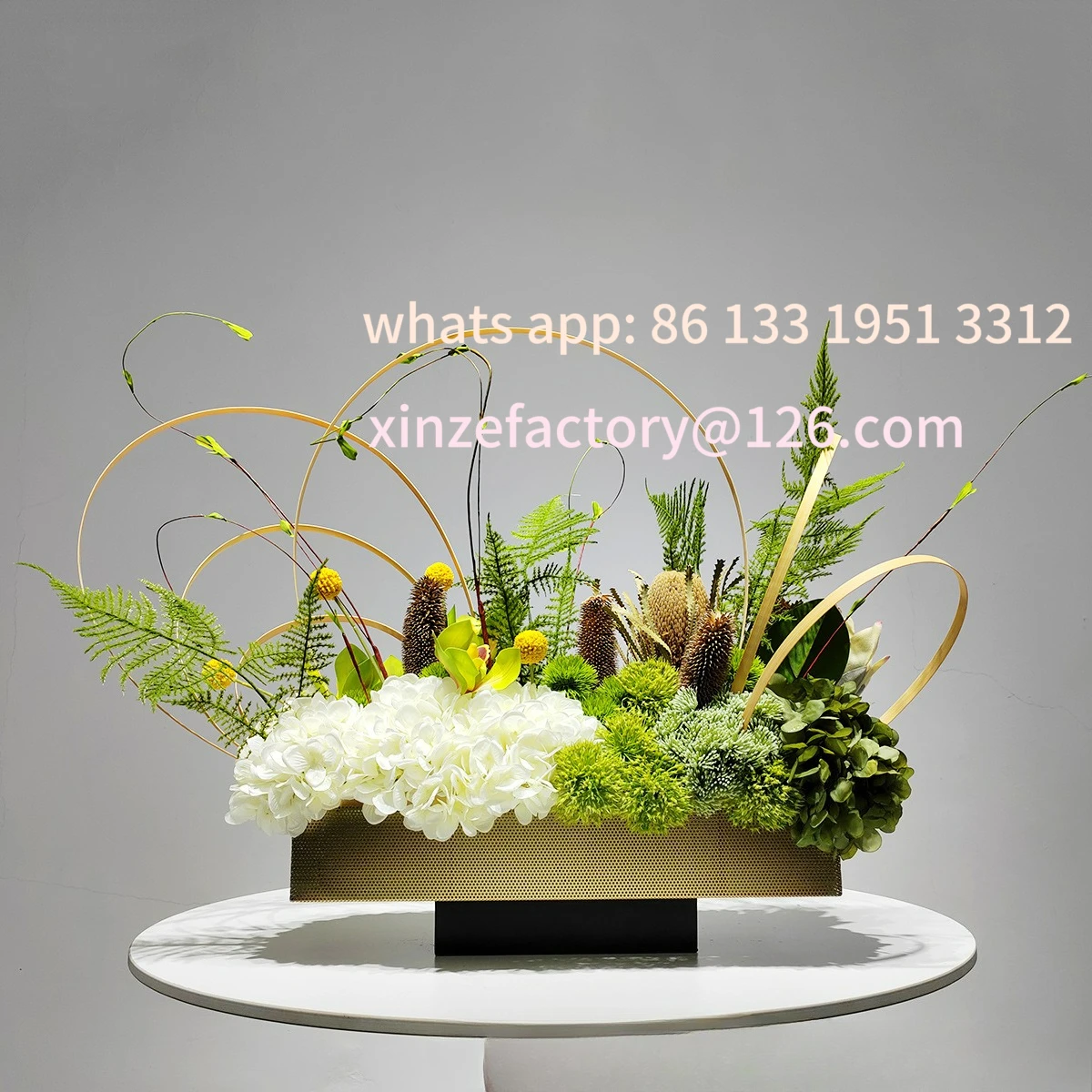 

Customizable ornament metal flower bouquet entrance dining table hotel front desk tea table high-end model room decoration