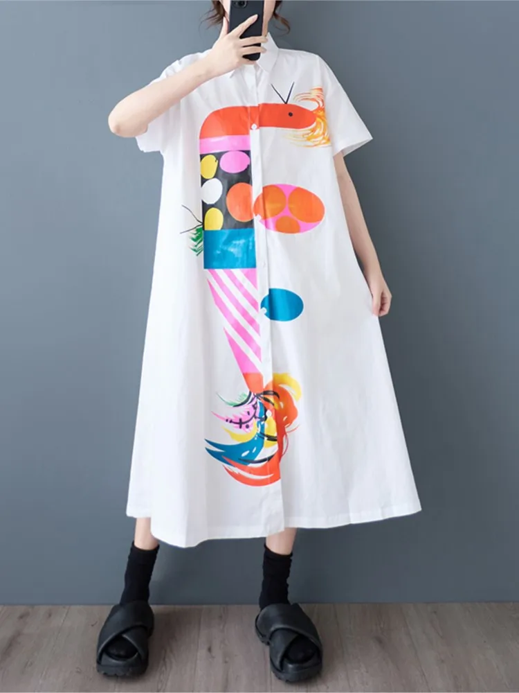 Oversized verão camisa longa vestido feminino graffiti impressão moda casual solto senhoras vestidos mulher vestido