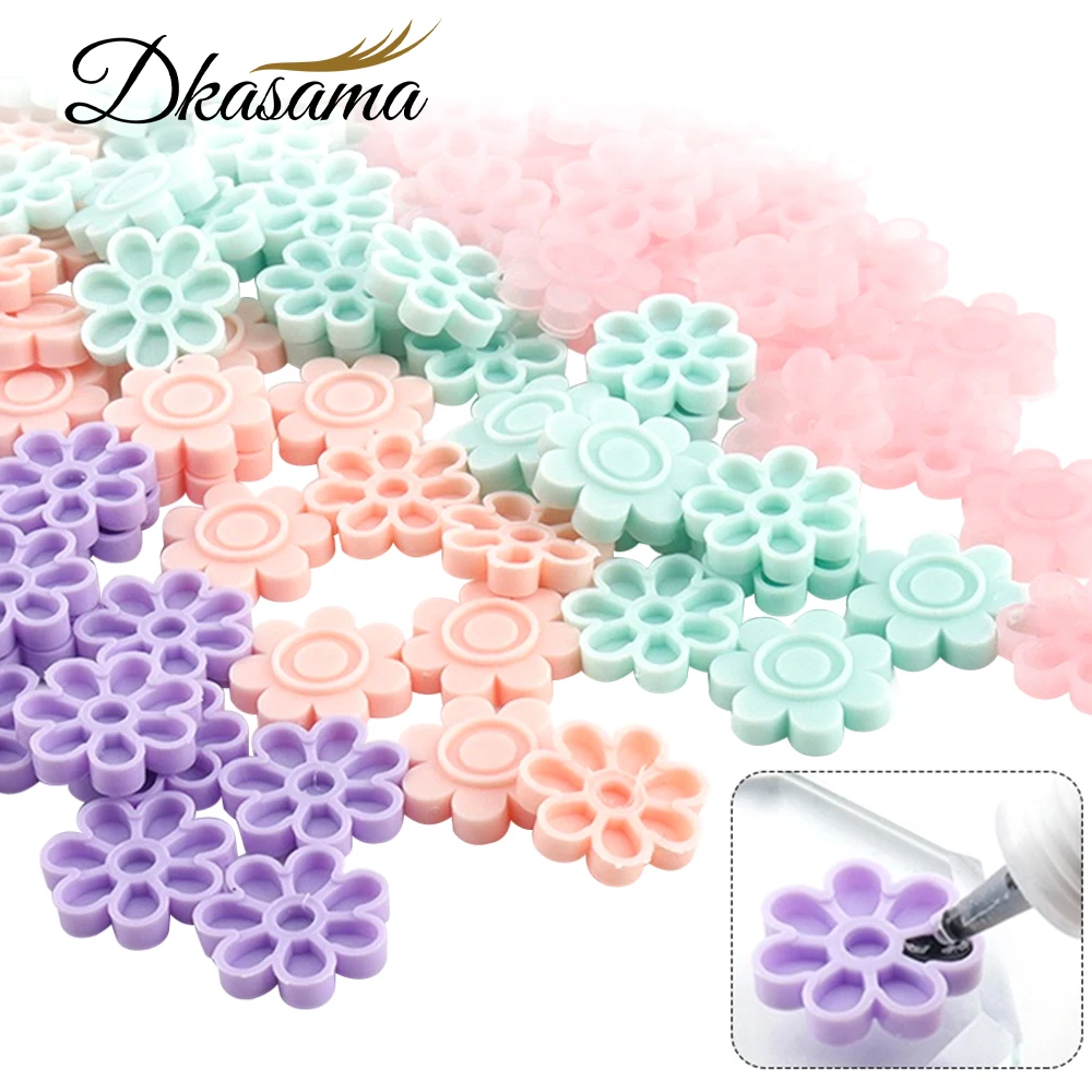 

Dkasama 100pcs Eyelash Extension Flower Glue Delay Cup Tattoo Adhesive Pigment Holders Grafting Eye lashes Holding Trays Tools