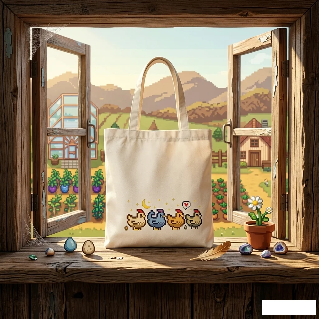 Stardew Valley Chickens Pattern Tote Bags Canvas Foldable Shoulder Bag Travel Daily Commute Women's Reusable Large Shopping Bag