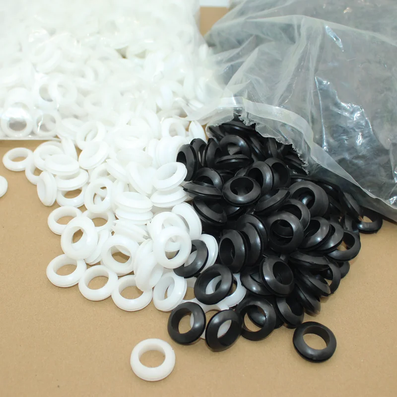 Black/White Soft Rubber Protective Coil Out Hole Ring Snap Seal Double Sided O-Ring 3-80mm for Wire Pipe Cable Insulation Sleeve