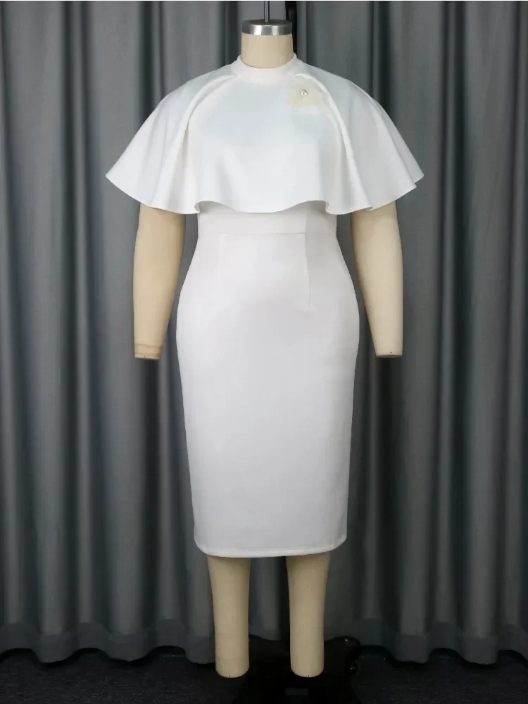 

L-4XL 2025 белое облегающее платье больших размеров с накидкой и полуводолазкой, наряды 90-х годов, элегантные облегающие вечерние платья для женщин в винтажном стиле